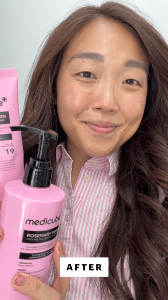Alluer contributing commerce writer Christa Joanna Lee after applying the Medicube Rosemary PDRN Shampoo and Conditioner