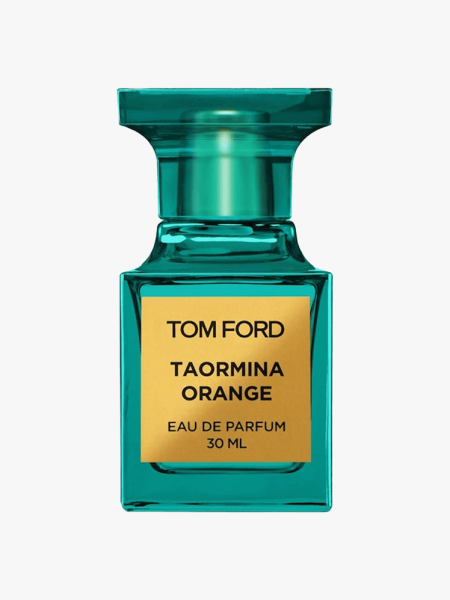 Tom Ford Taormina Orange Eau de Parfum in branded component on a light gray background