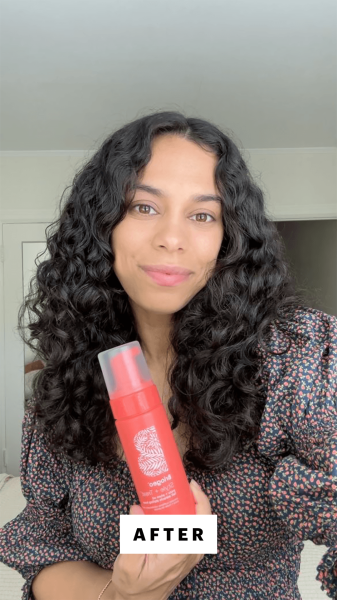 Shanna Shipin after applying Briogeo Yuzu Plum Oil Full Miracle Styling Foam